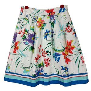 Floral Print A-Line Skirt With Pockets Ann Taylor Size 4 White Multicolor Lined